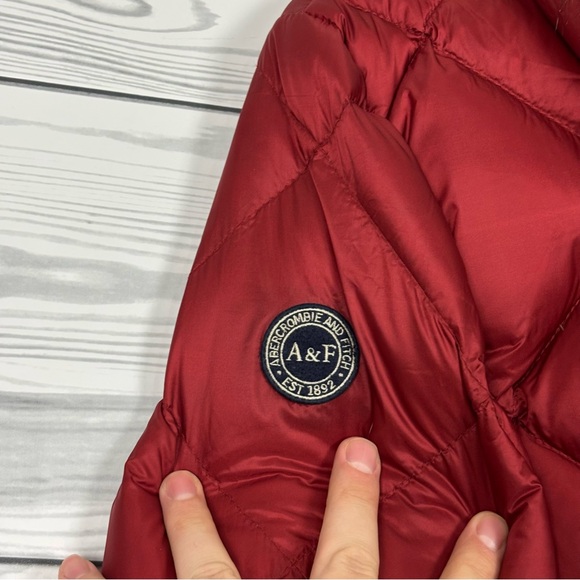 Abercrombie & Fitch Down-Filled Parka Jacket Size XS Raspberry Red Fur Hood - Picture 13 of 16